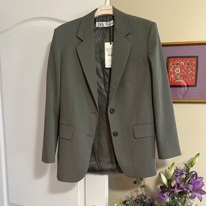 NWT Zara Gray/Green oversized Blazer